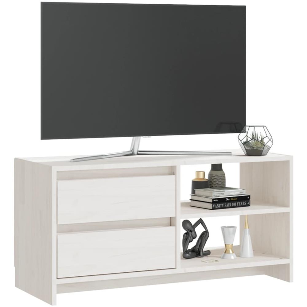 Mobile Porta Tv Bianco 80x31x39 Cm In Legno Massello Di Pino - Foto 2