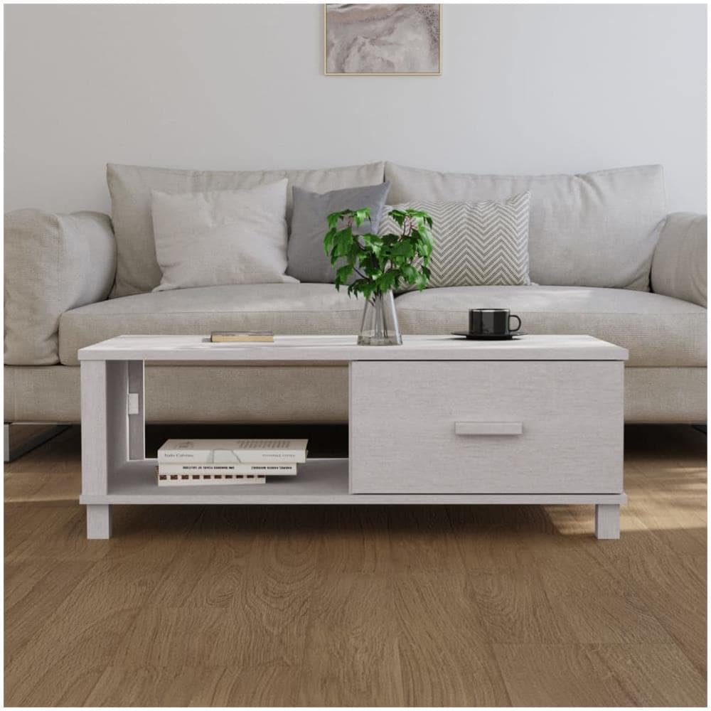 Tavolino Da Salotto Bianco 100x55x35 Cm Legno Massello Di Pino - Foto 3