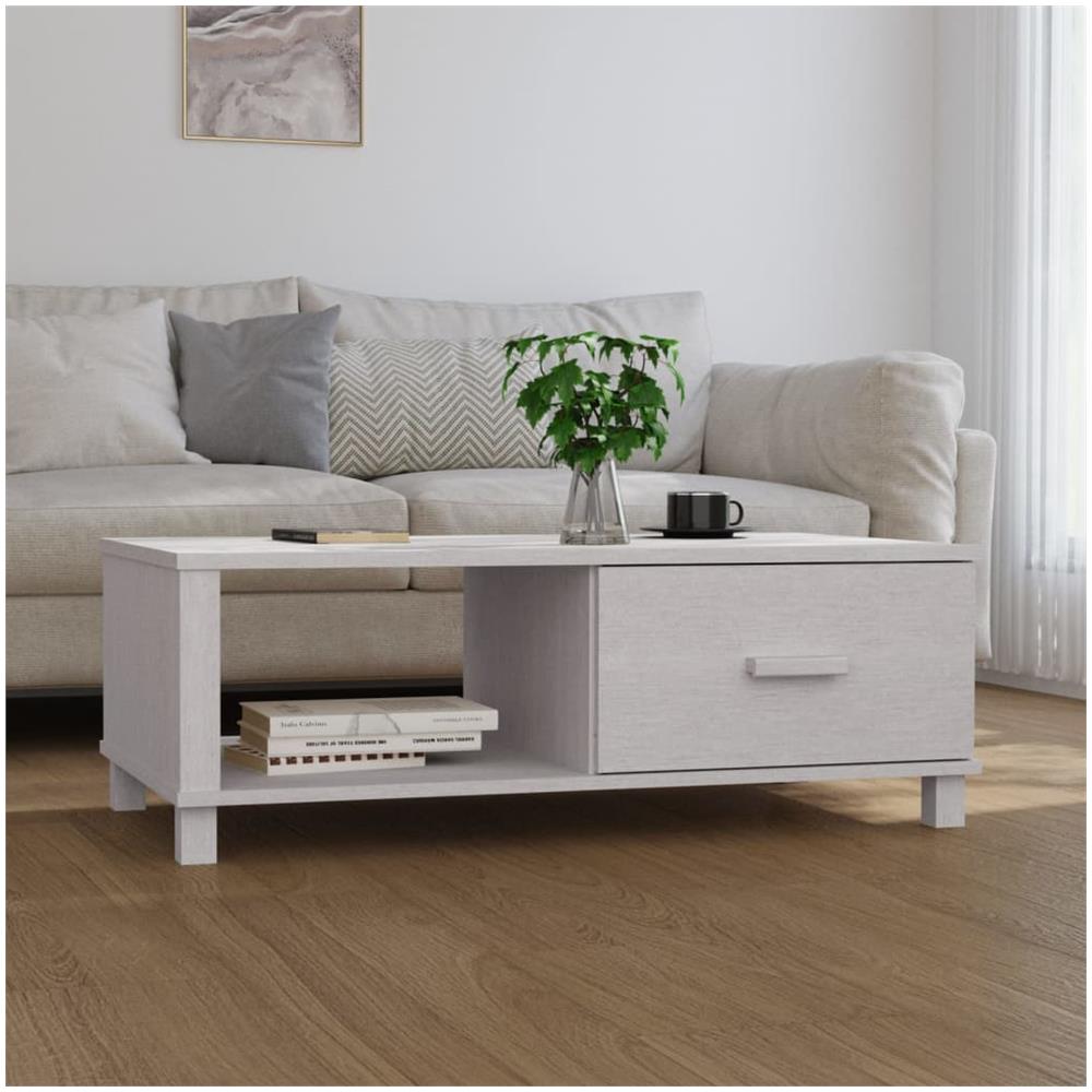 Tavolino Da Salotto Bianco 100x55x35 Cm Legno Massello Di Pino - Foto 1