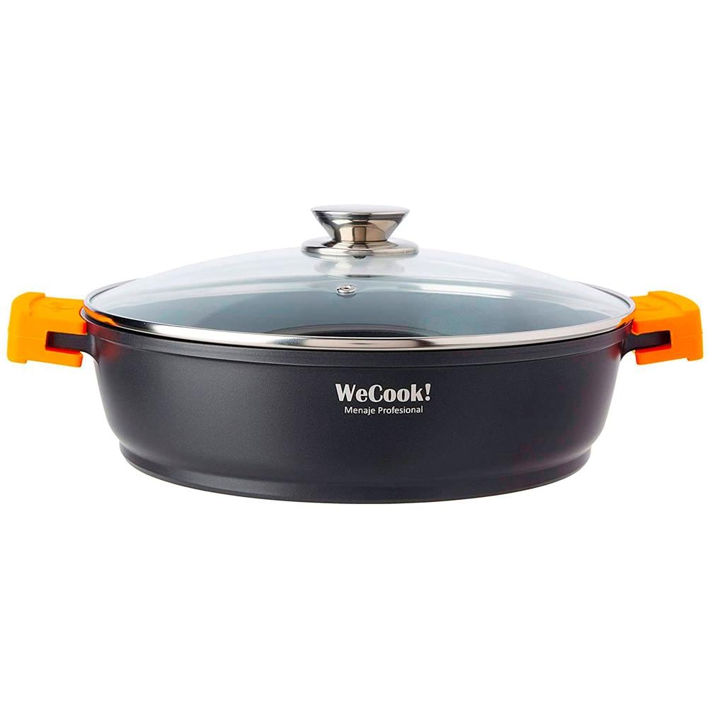 Wecook Ecochef Casseruola Bassa 40cm Induzione, Coperchio Di Vetro, Antiaderente Alluminio Fuso  Nero - Foto 1