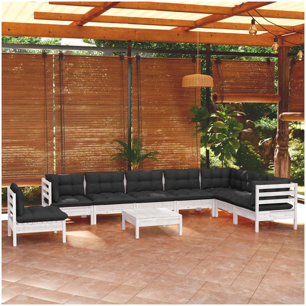 Set Divani Da Giardino 9 Pz Con Cuscini Bianchi Legno Di Pino - Foto 1