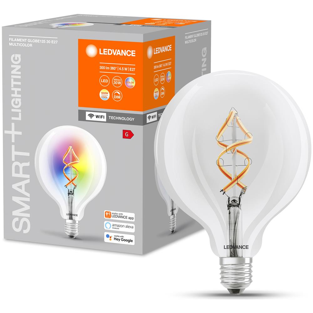 Ledvance Smart Led Lampada Con Tecnologia Wifi, E27, Colori Rgb Modificabili, Forma Globo, Filamento Colorato Come Luce Dell'umore, Sostituzione Per Lampadine Convenzionali Da 60w, Controllabile Con Alexa, Google & App - Foto 2