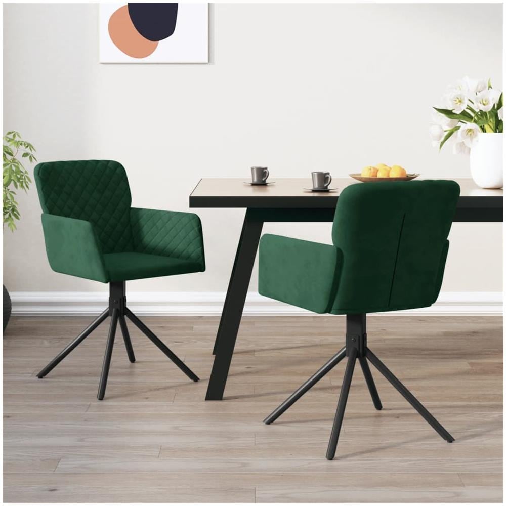 Sedie Da Pranzo Girevoli 2 Pz Verde Scuro In Velluto - Foto 1