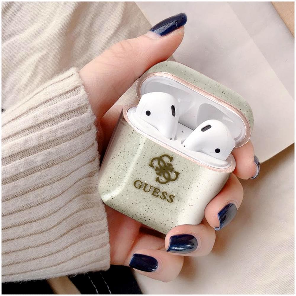 Cover Per Airpods Silicone Gel Glitterata Logo In Rilievo Oro Traslucido - Foto 2