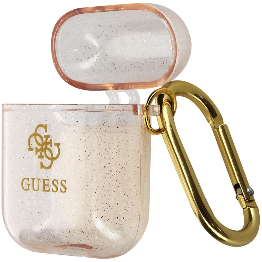 Cover Per Airpods Silicone Gel Glitterata Logo In Rilievo Oro Traslucido - Foto 1