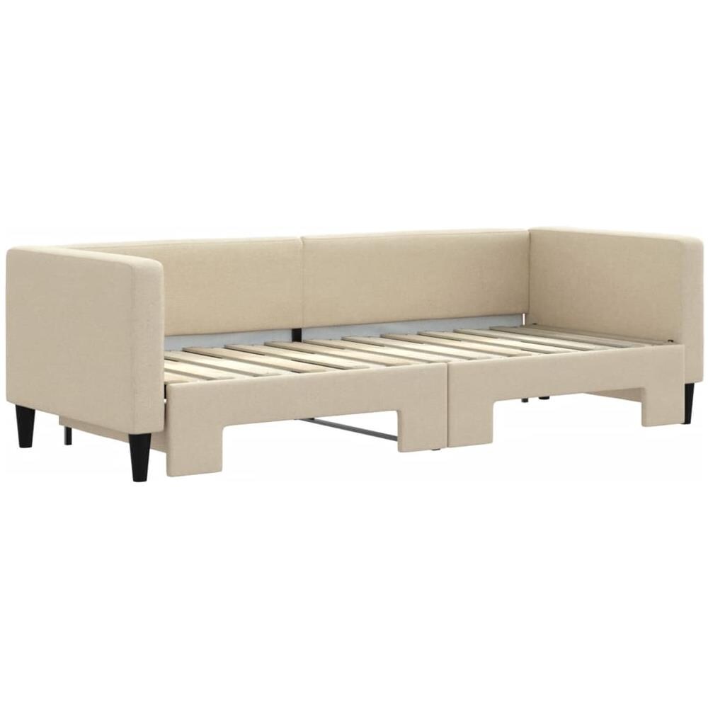 Divano Letto Con Letto Estraibile Crema 80x200 Cm Tessuto - Foto 3