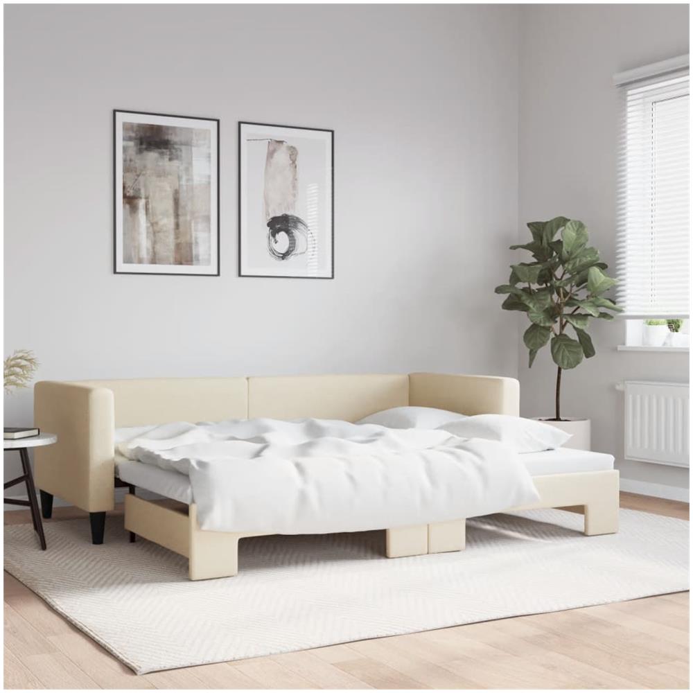 Divano Letto Con Letto Estraibile Crema 80x200 Cm Tessuto - Foto 1