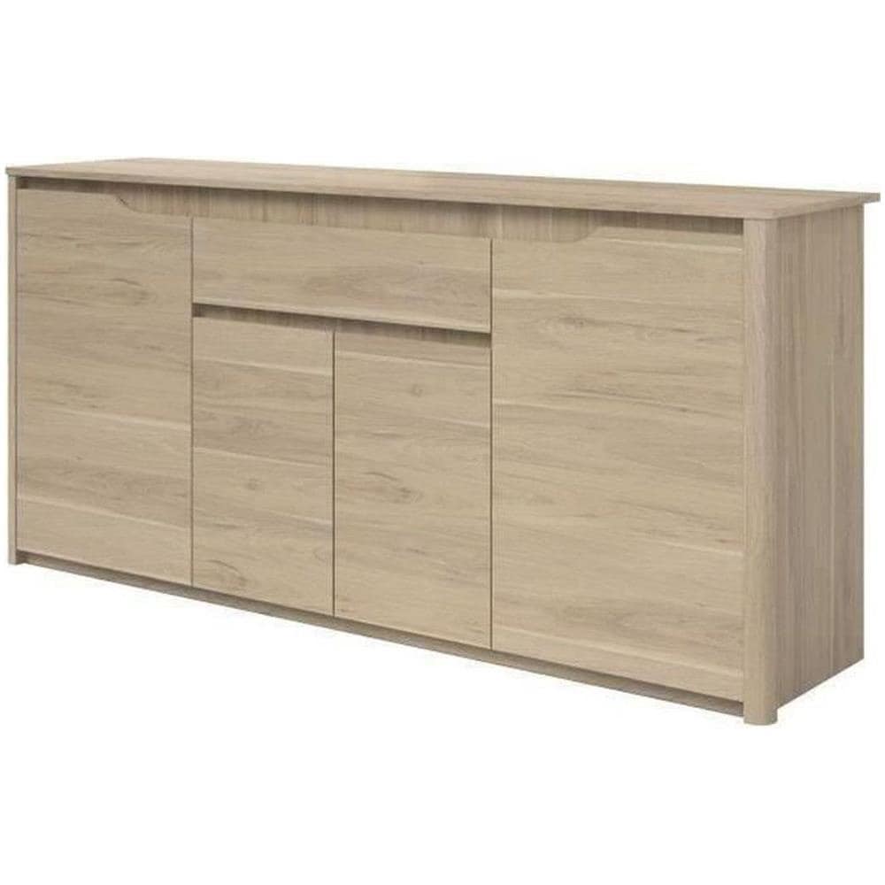 Credenza Bassa 4 Ante + 1 Cassetto - Truciolare - Rovere Dakota - Betty - 185 X 46 X 85,5 Cm - Foto 1