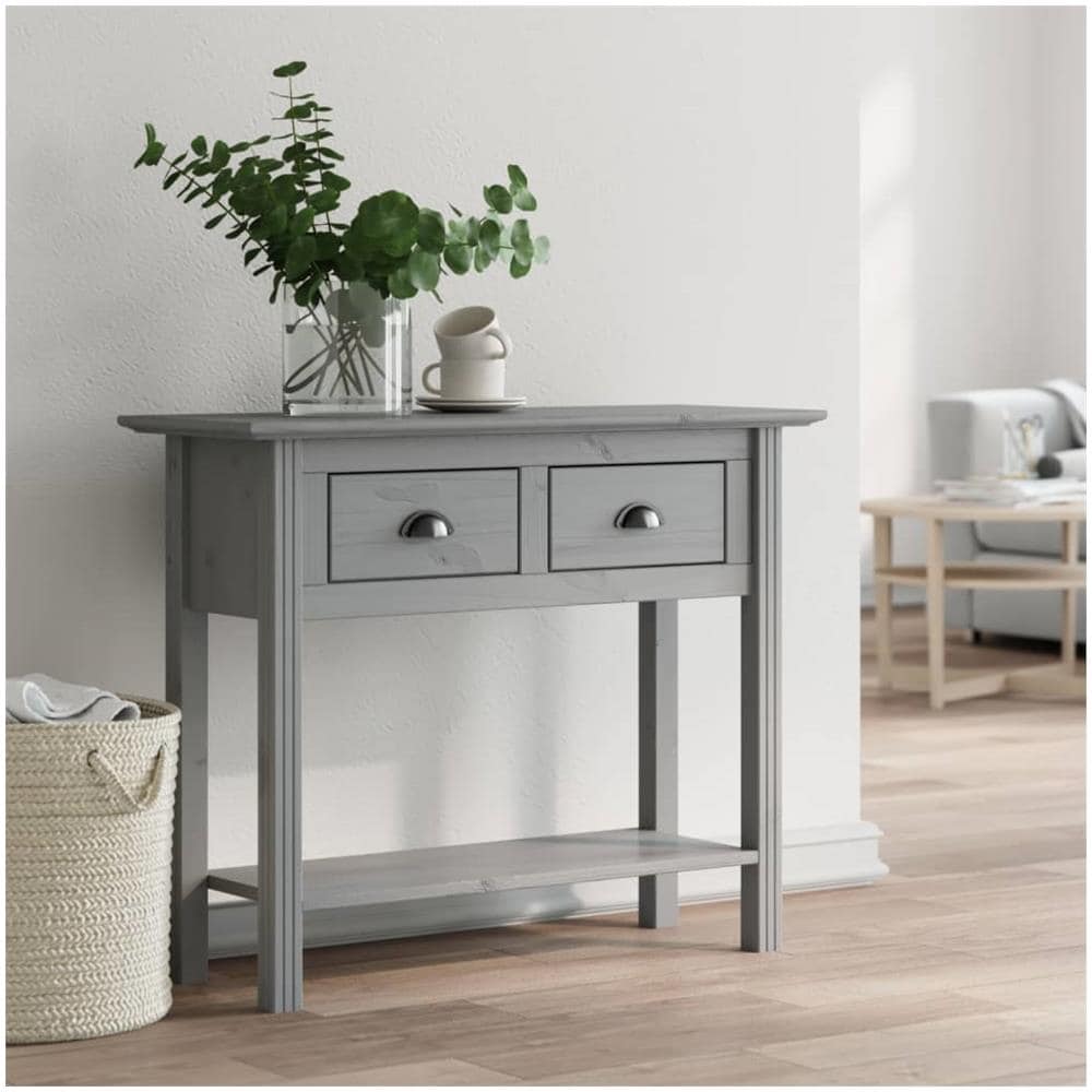 Tavolo Consolle Bodo 90x34,5x73 Cm Legno Massello Pino Grigio - Foto 1