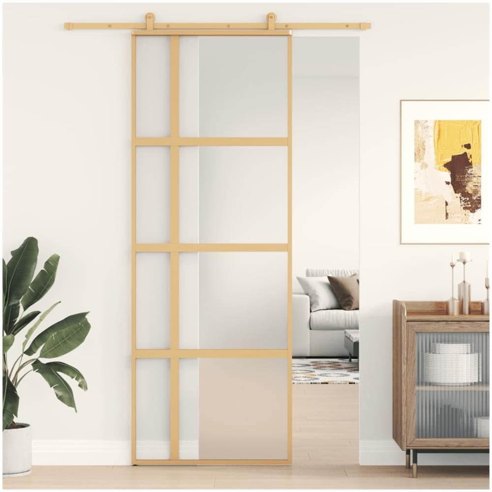 Porta Scorrevole Dorata 76x205 Vetro Smerigliato Esg Alluminio - Foto 1