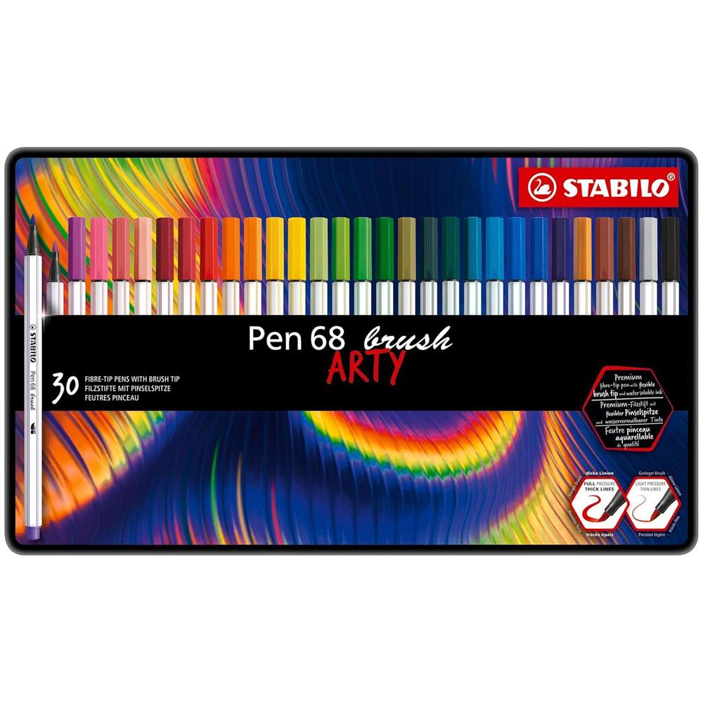 Pen 68 brush - Pennarello Premium con punta a pennello - ARTY - Scatola in metallo da 30 - Colori assortiti - Foto 2