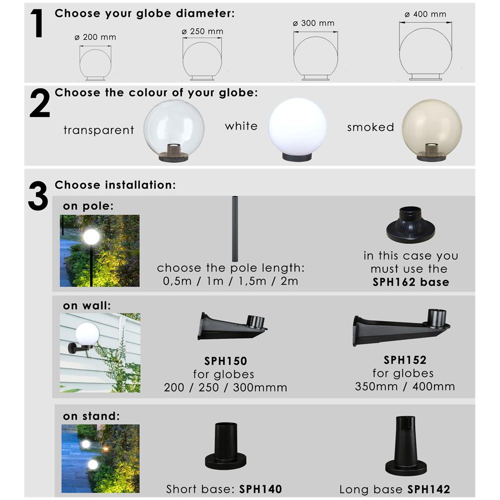 Applique Con Sfera Per Esterno In Pmma, 200mm, Attacco E27, Trasparente - Foto 2