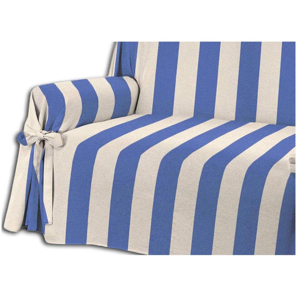 Copridivano Fodera Telo Protezione Divano Con Laccetti Fiocco Dis Riga Larga Blu 2 Posti Blu - Foto 2