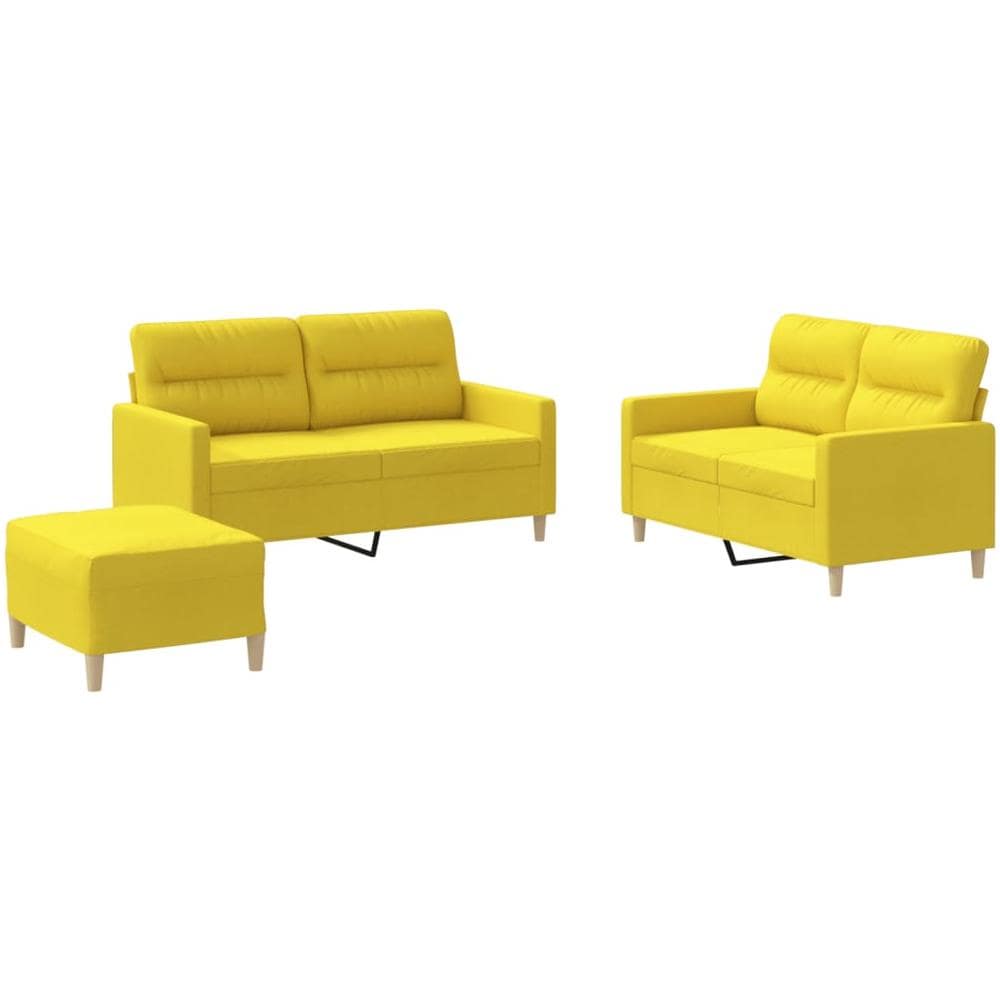 Set Di Divani 3 Pz Con Cuscini Giallo Chiaro In Tessuto - Foto 2