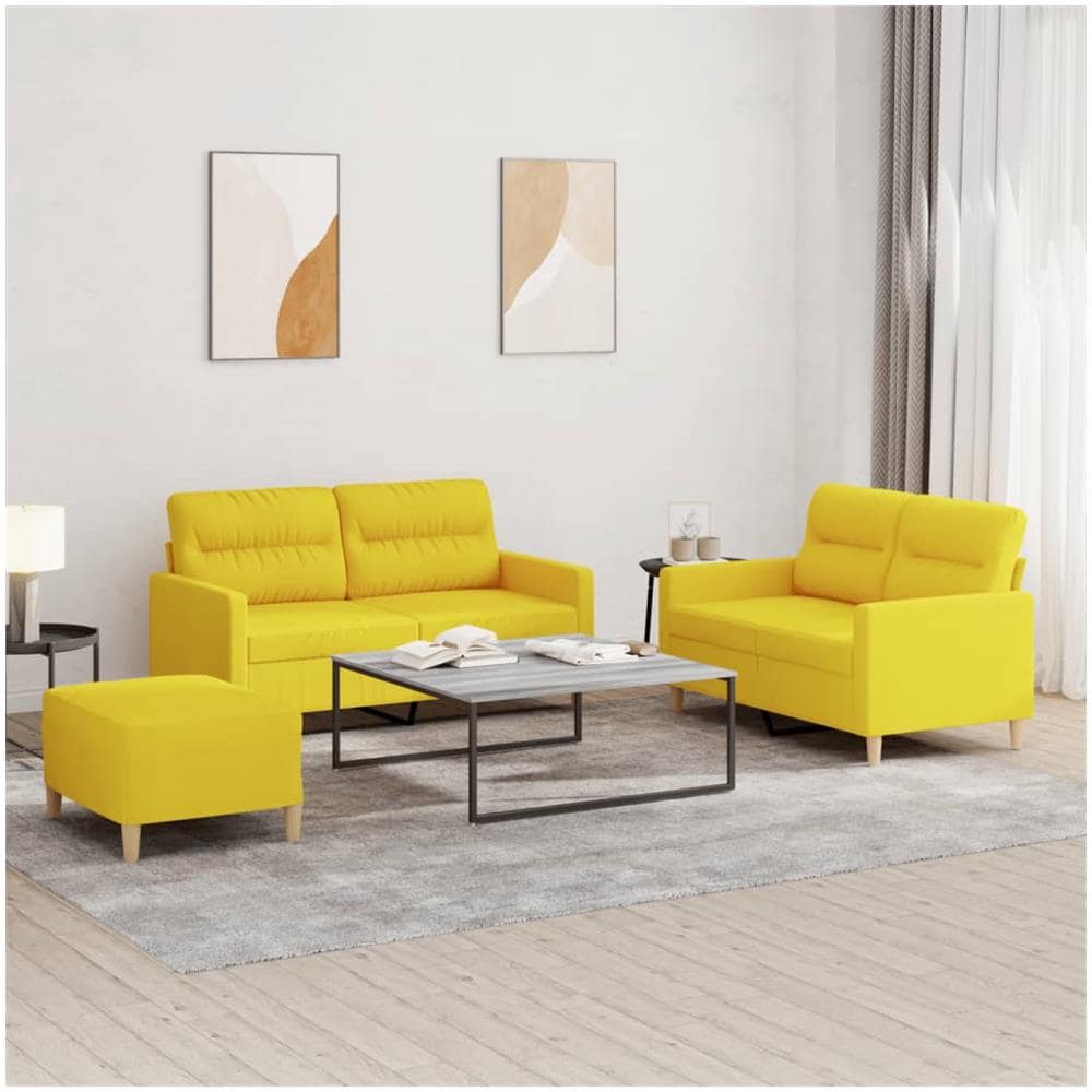 Set Di Divani 3 Pz Con Cuscini Giallo Chiaro In Tessuto - Foto 1