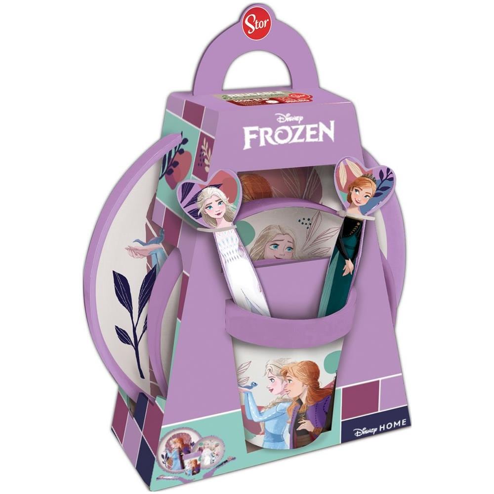 Disney Set Pappa 5 Pezzi Lilla E Bianco In Plastica Frozen Elsa Anna Olaf Piatti Bicchiere Posate - Foto 1
