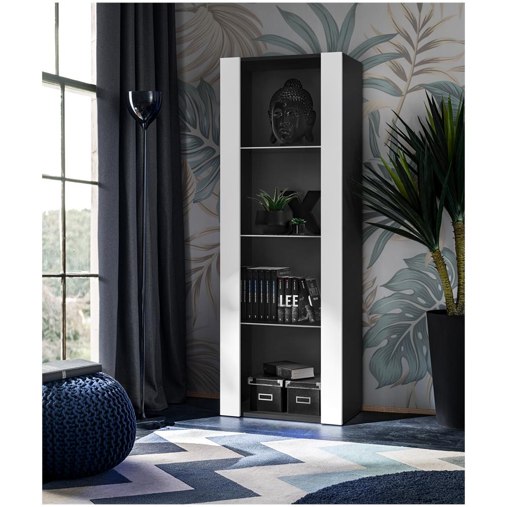 Komodee, Vetrina Tivoli, Nero/bianco, Larghezza 55 Cm X Altezza 159 Cm X Profondità 35 Cm, Senza Led, 3 Ripiani, Per Soggiorno, Camera Da Letto, Anticamera - Foto 1