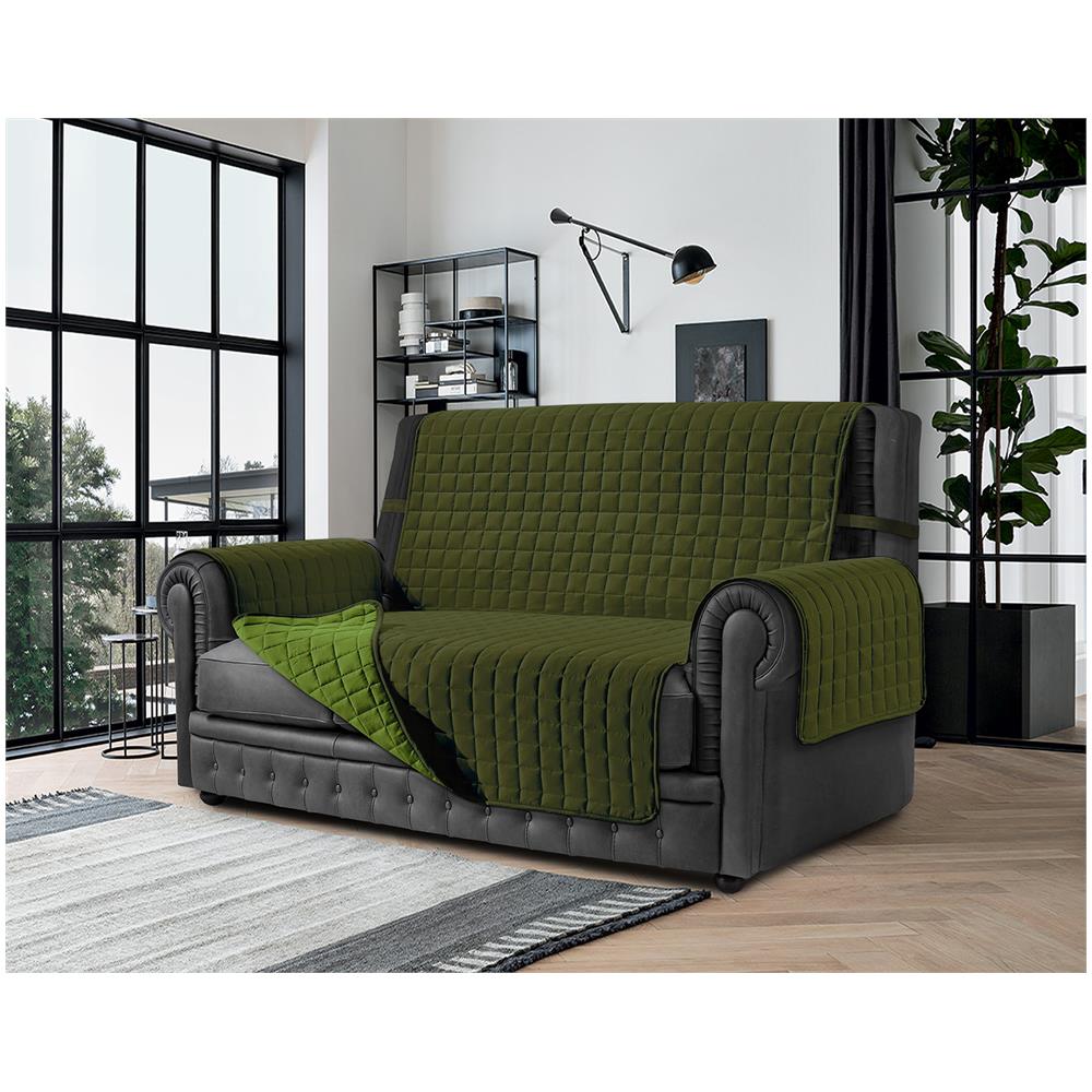 Copridivano Antimacchia - Salvadivano Trapuntato Double Face - 1 Posto Per Seduta Da 55 A 80 Cm - Militare / verde - Foto 1