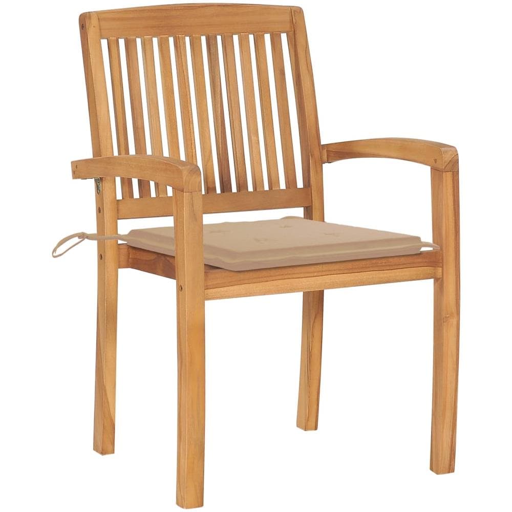 Sedie da Giardino Impilabili 4 pz con Cuscini Massello di Teak - Foto 3