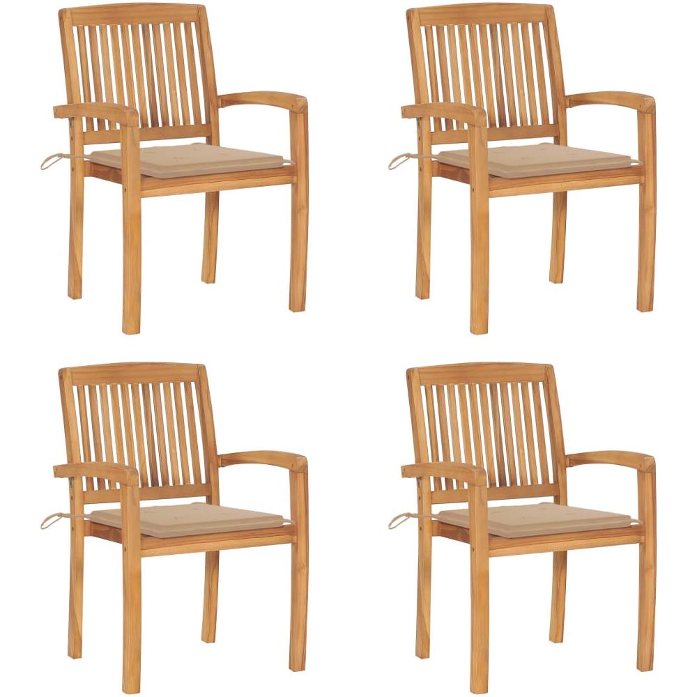 Sedie da Giardino Impilabili 4 pz con Cuscini Massello di Teak - Foto 1
