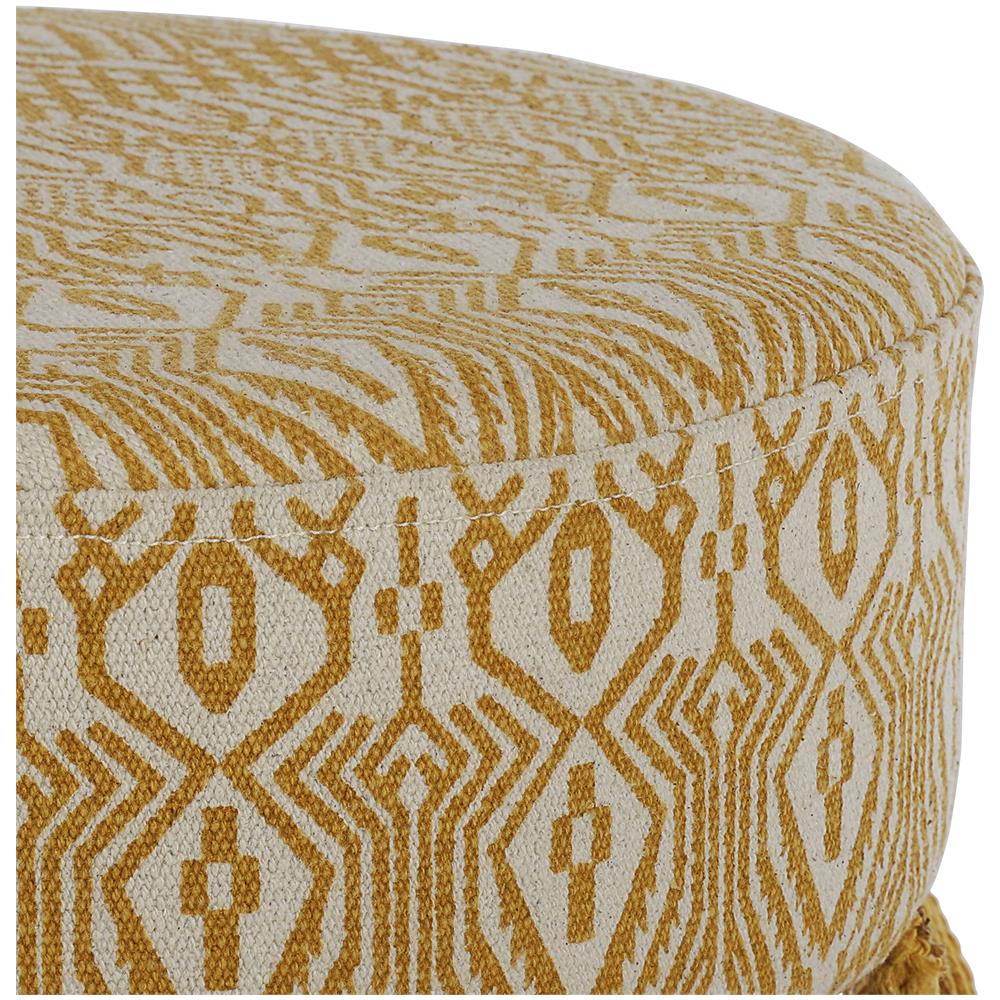 WOMO-DESIGN Sgabello Seduta Stoffa Imbottita con 4 Gambe in Legno 38 x 36 cm Pouf Basso Poggiapiedi Rotondo Stile Shabby Ricami Bianco e Oro Arredamento Soggiorno Camera da Letto Salotto Ingresso Casa 