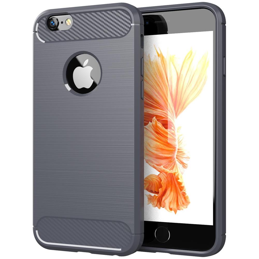 Custodia Compatibile Con Apple Iphone 6 Plus In Brusched Grigio - Coperchio Protettivo In Silicone Tpu Flessibile In Look Acciaio Inossidabile-fibra Di Carbonio - Foto 1