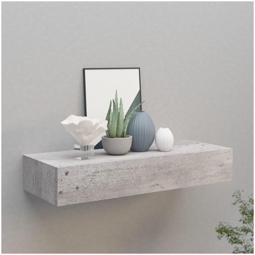 Scaffale A Muro Con Cassetti Grigio Cemento 60x23,5x10 Cm Mdf - Foto 1