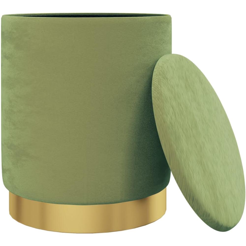 Sgabello Rotondo Con Contenitore Verde Senape In Velluto - Foto 5