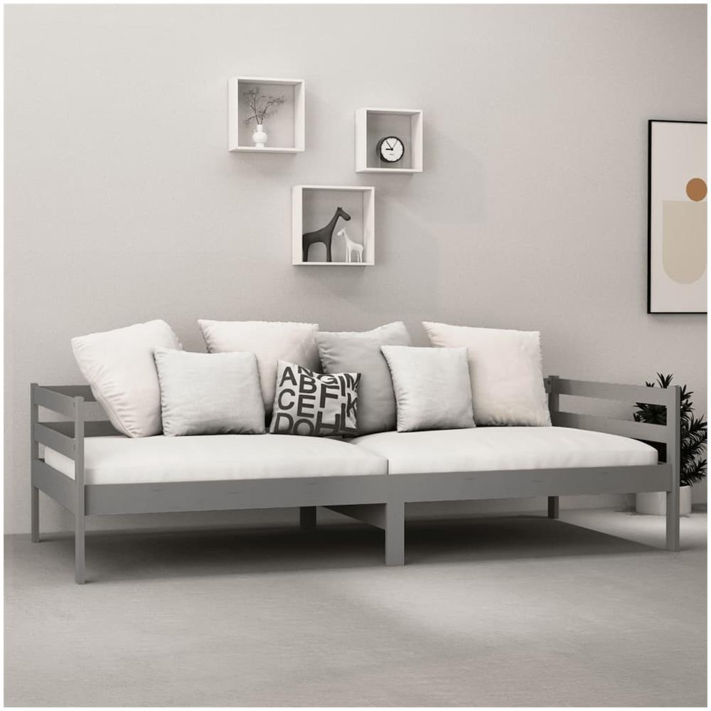 Divano Letto Con Materasso 90x200 Cm Grigio In Massello Di Pino - Foto 3