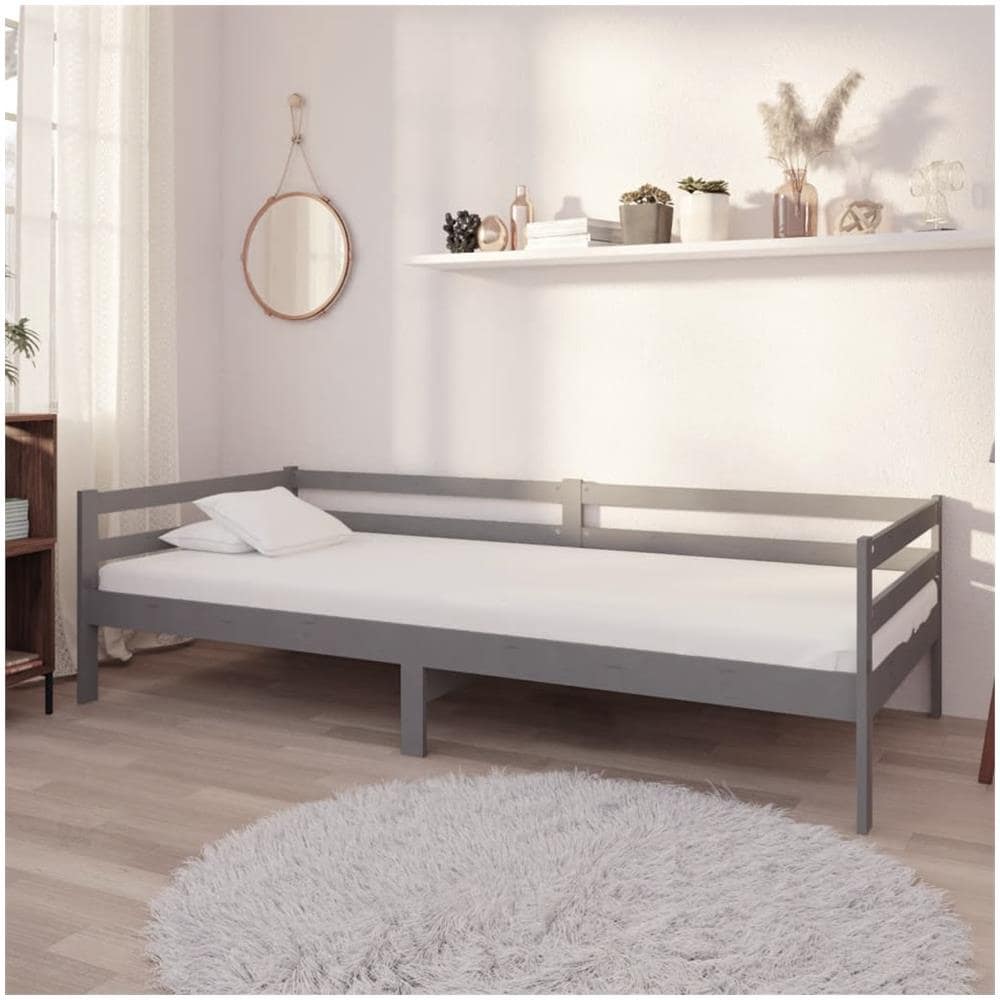 Divano Letto Con Materasso 90x200 Cm Grigio In Massello Di Pino - Foto 1