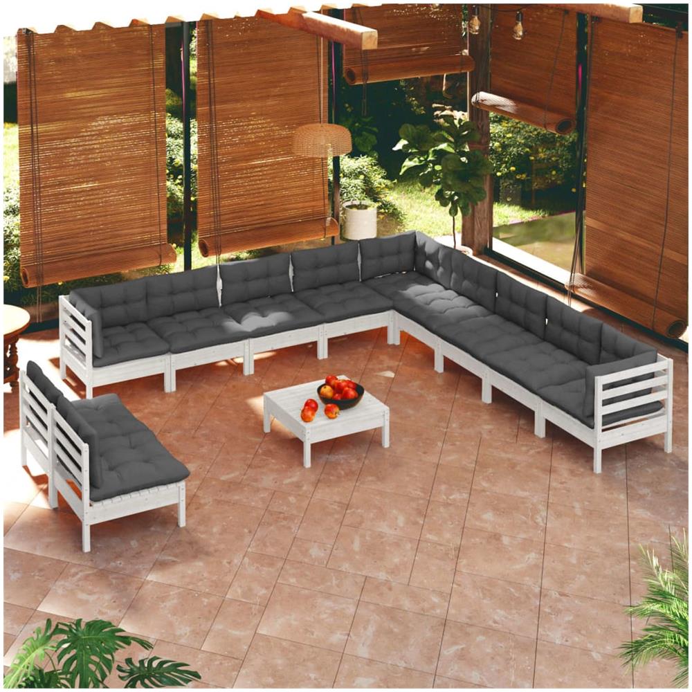 Set Divani Da Giardino 12 Pz Con Cuscini Bianchi Legno Di Pino - Foto 1