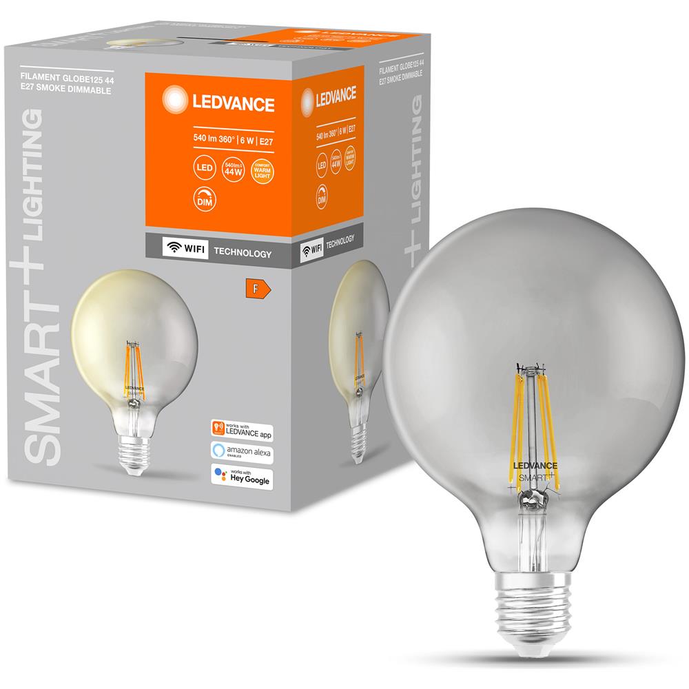 Lampada A Led Smart Ledvance Con Tecnologia Wifi, Presa E27, Dimmerabile, Bianco Caldo (2500k), Forma Globo, Filamento Trasparente Nel Vetro Di Fumo, Sostituzione Per Pere Convenzionali 48w, Controllabile Con Alexa, Google & App - Foto 2