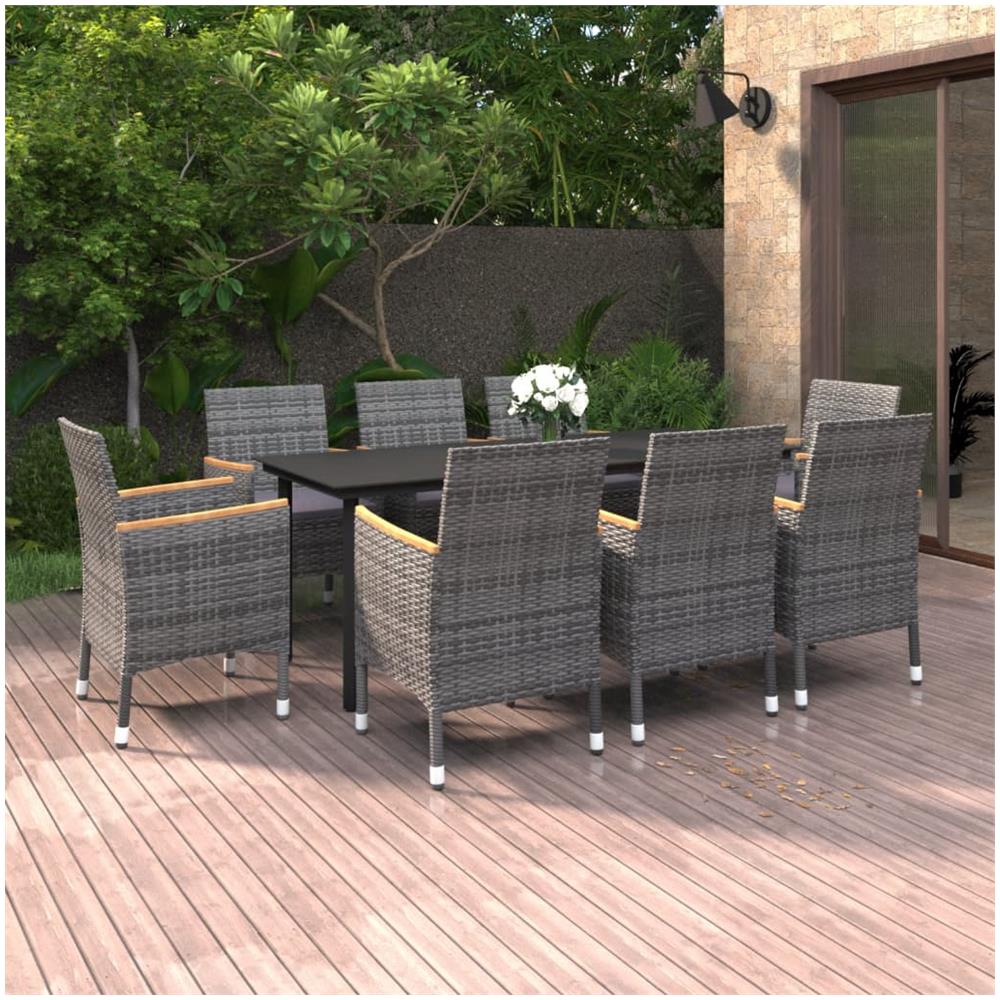 Set Da Pranzo Da Giardino Con Cuscini 9 Pz Polyrattan E Vetro - Foto 1