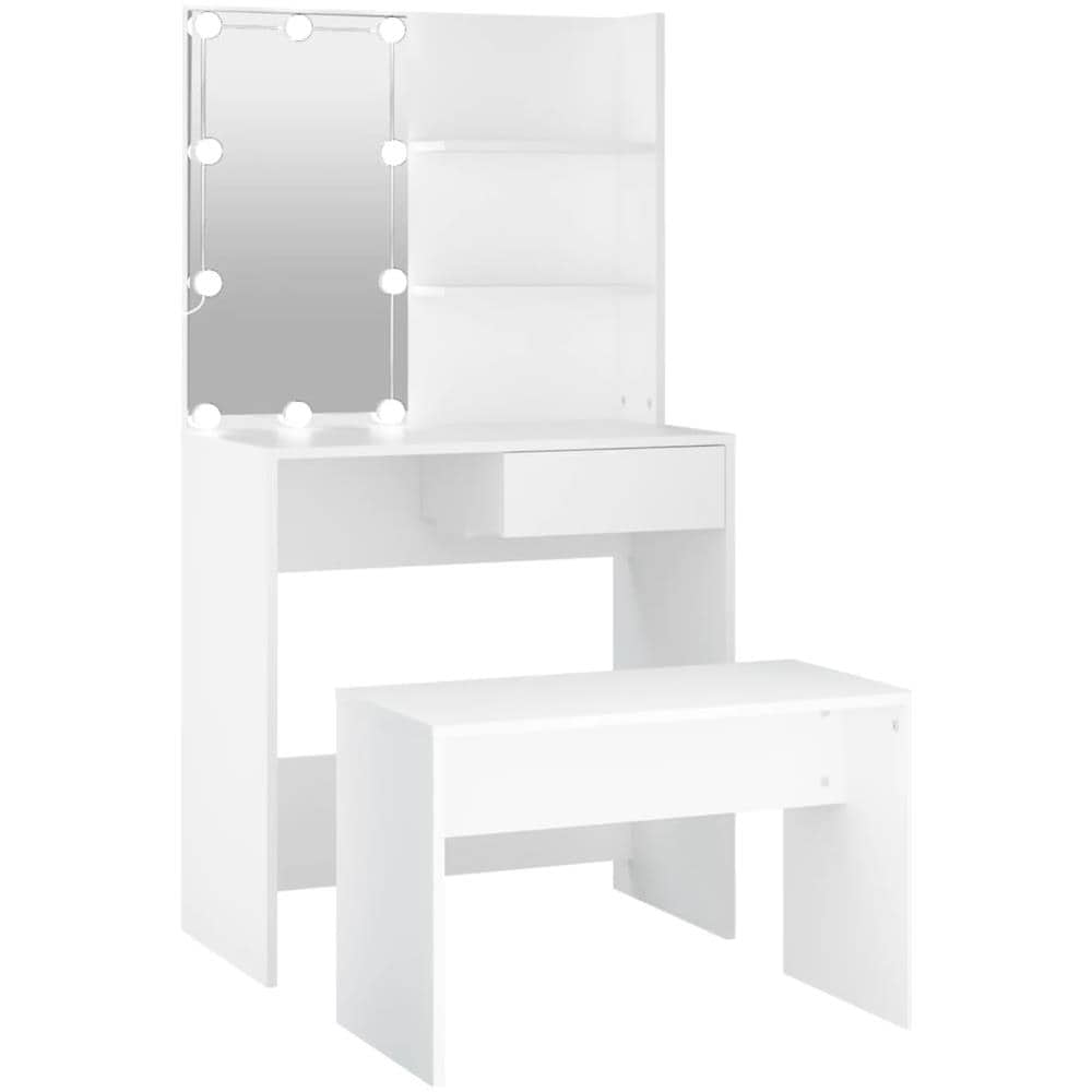 Set Tavolo Da Toeletta Bianco Con Led In Legno Multistrato - Foto 2