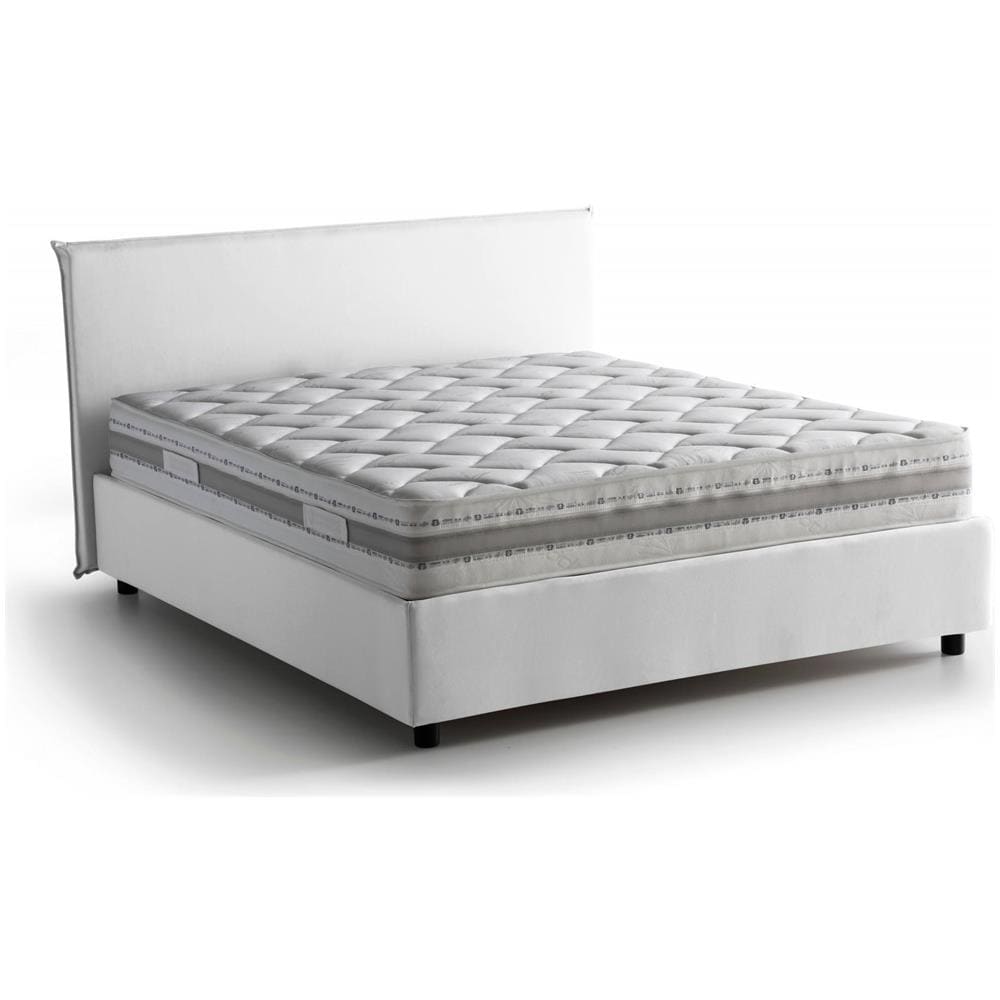 Letto Matrimoniale Bernadette, Letto Contenitore Con Rivestimento In Tessuto, 100% Made In Italy, Apertura Frontale, Con Materasso Cm 140x200 Incluso, Bianco - Foto 2