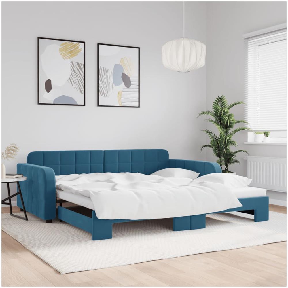 Divano Letto Con Letto Estraibile Blu 100x200 Cm In Velluto - Foto 1