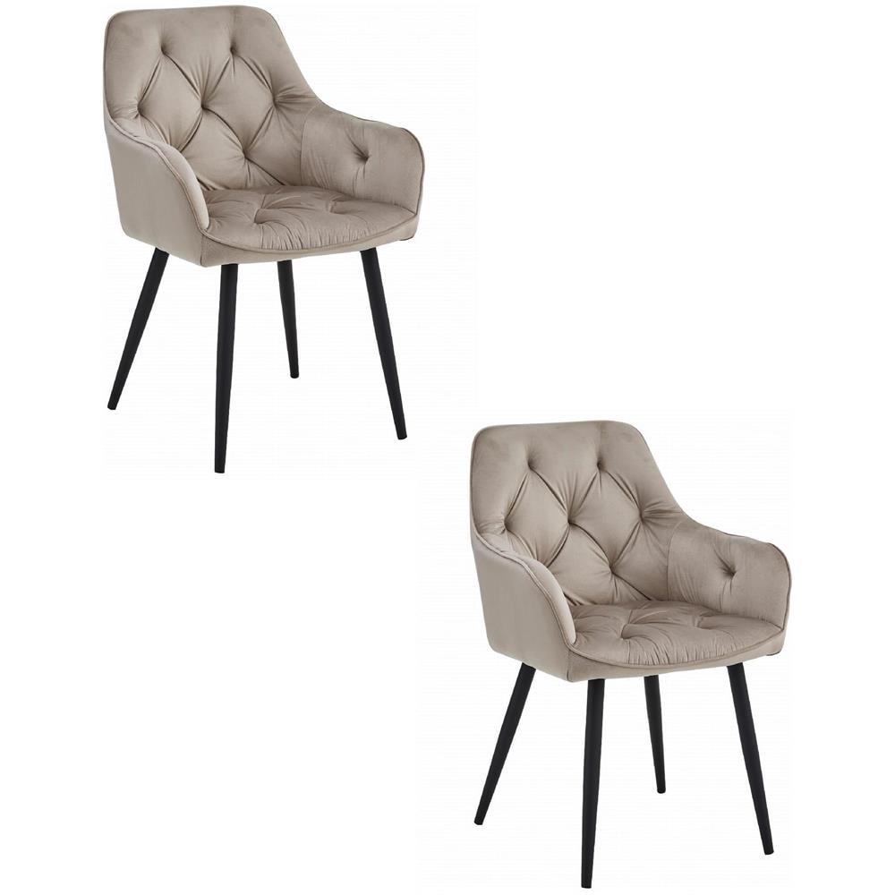 Sedie da pranzo LUKK - Velluto beige scuro con gambe nere x2 - Foto 1