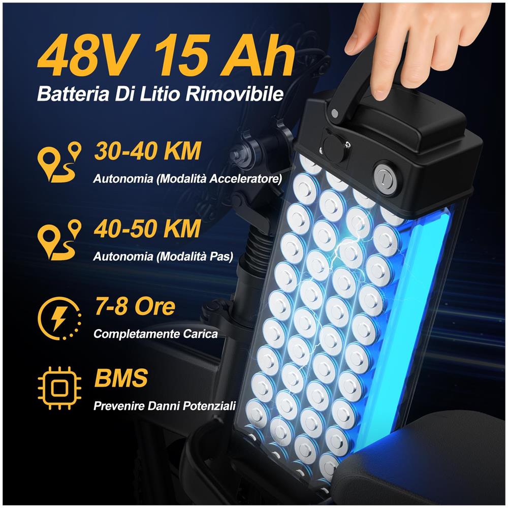 Bicicletta Elettrica Pieghevole 250w Batteria 48v 15ah, Doppio Freno Disco Sospensioni Adulti Città - Foto 2