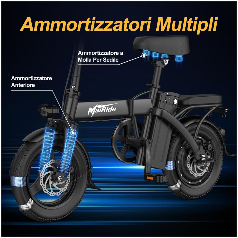 Bicicletta Elettrica Pieghevole 250w Batteria 48v 15ah, Doppio Freno Disco Sospensioni Adulti Città - Foto 8