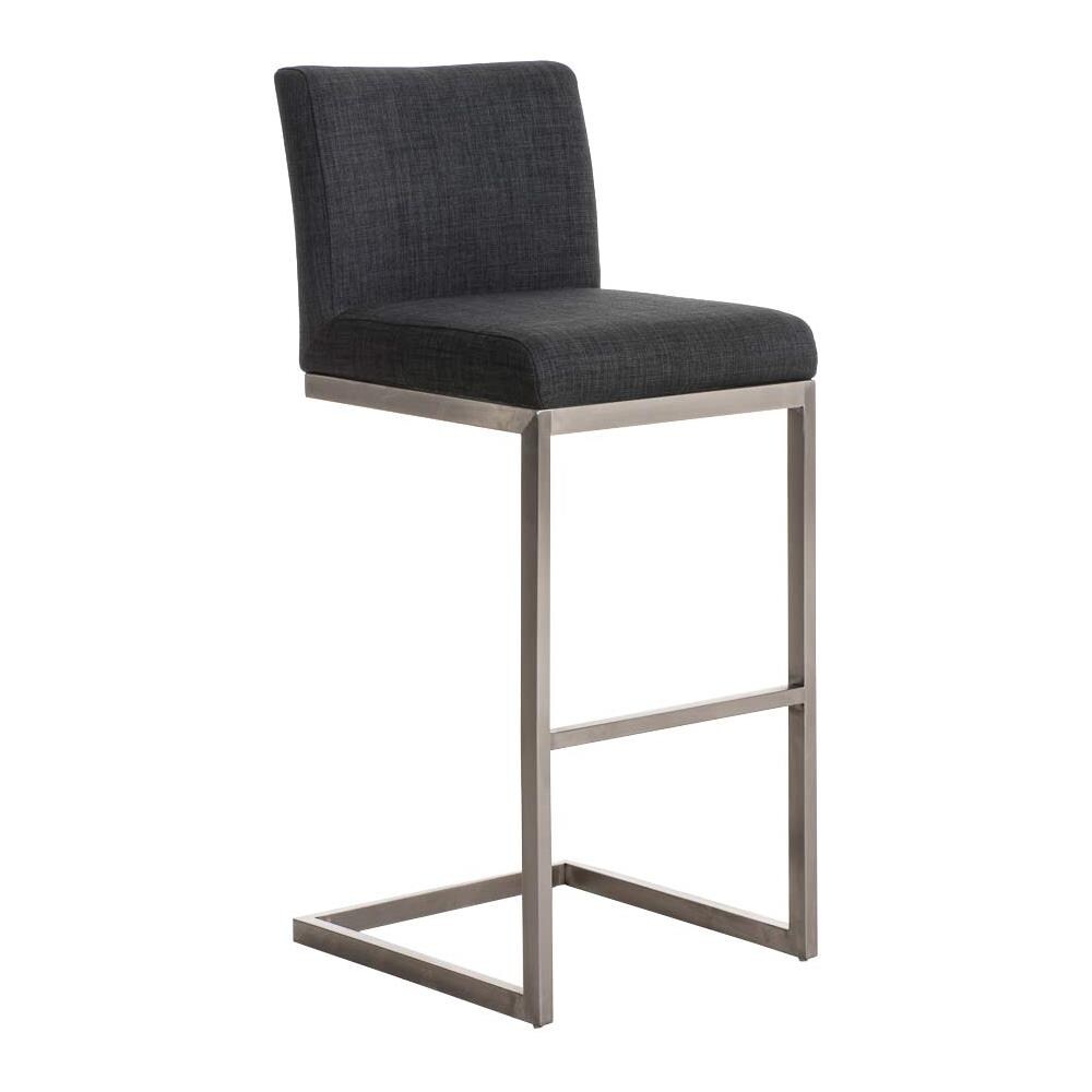 Sgabello Alto in Acciaio Inox Paros in Stoffa I Sgabello Bar Imbottito Seduta 77 CM I Sedia Cucina Design con Schienale E Poggiapiedi Grigio Scuro - Foto 1