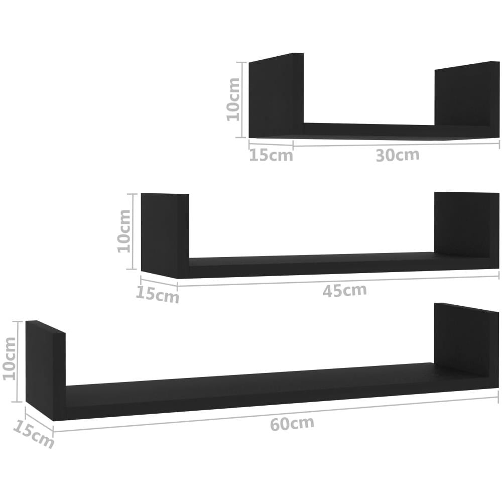 Mensole a Muro 3 pz Nero in Legno Multistrato - Foto 11