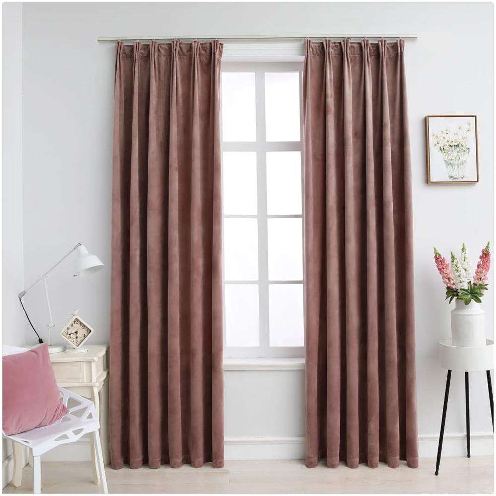 Tende Oscuranti Con Ganci 2 Pz Rosa Antico In Velluto 140x175cm - Foto 2