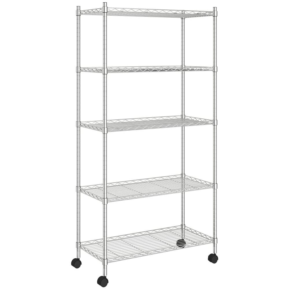 Scaffale A 5 Livelli Con Ruote 75x35x155 Cm Cromato 250 Kg - Foto 2