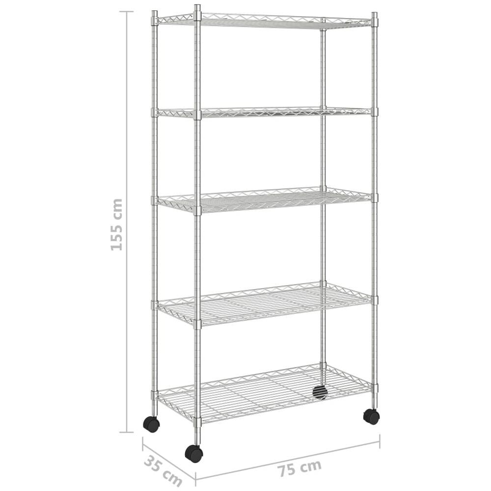 Scaffale A 5 Livelli Con Ruote 75x35x155 Cm Cromato 250 Kg - Foto 7