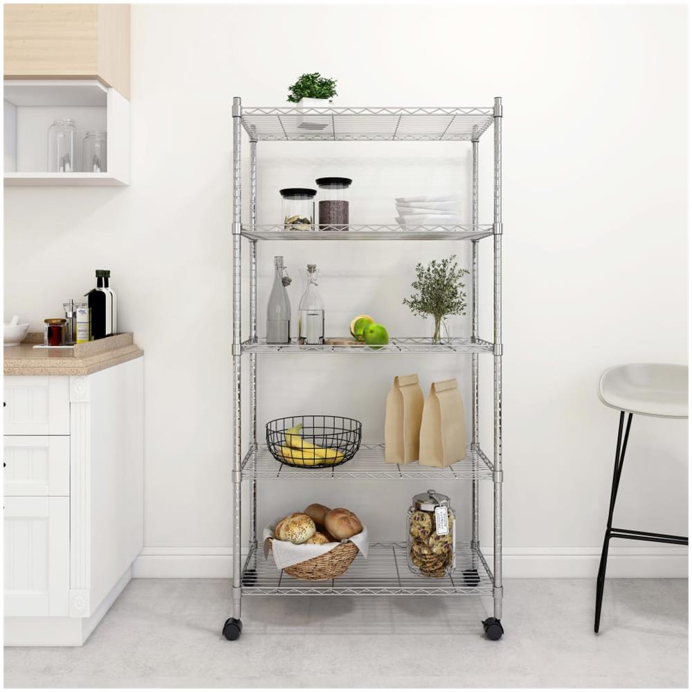 Scaffale A 5 Livelli Con Ruote 75x35x155 Cm Cromato 250 Kg - Foto 1