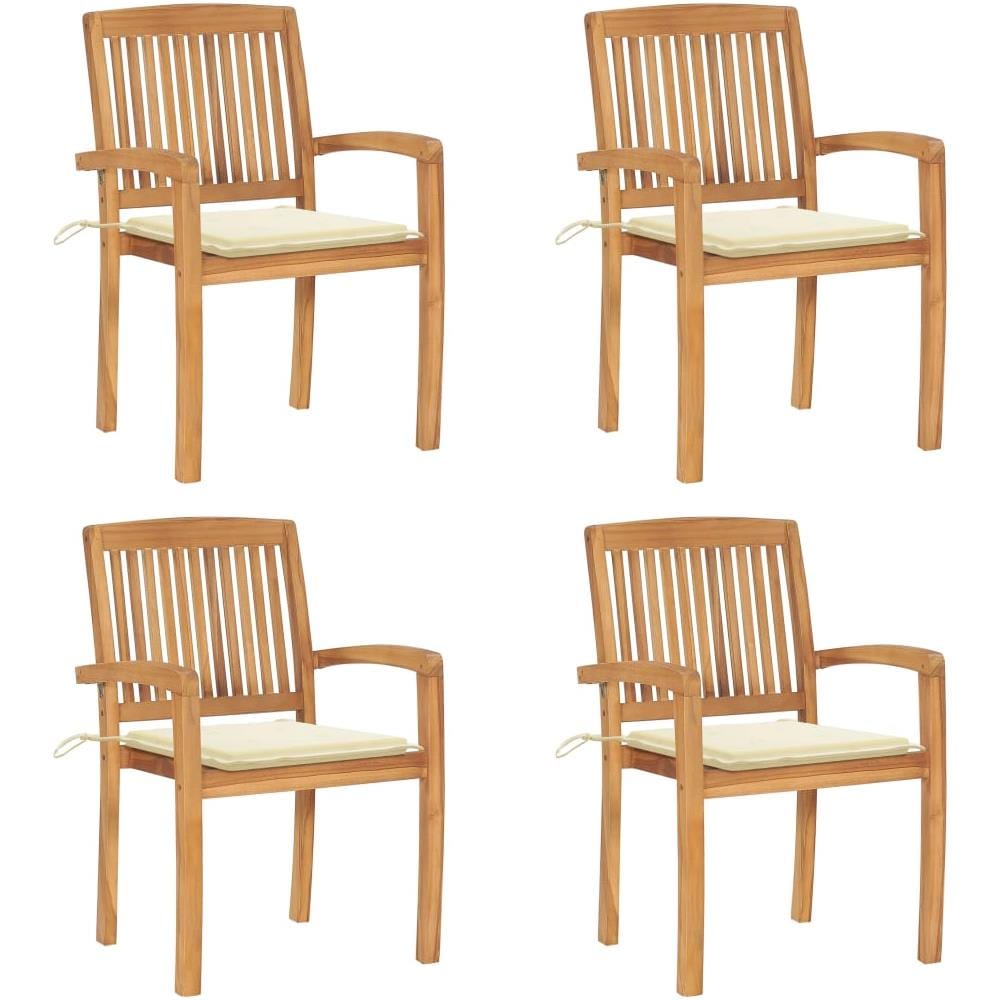 Sedie da Giardino Impilabili 4 pz con Cuscini Massello di Teak - Foto 1