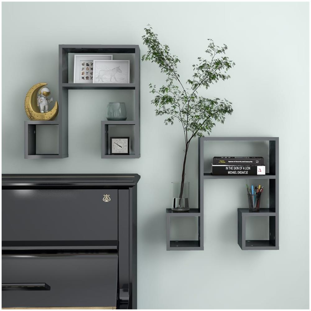 Mensole a Muro 2 pz Grigio Lucido 50x15x50 cm Legno Multistrato - Foto 1