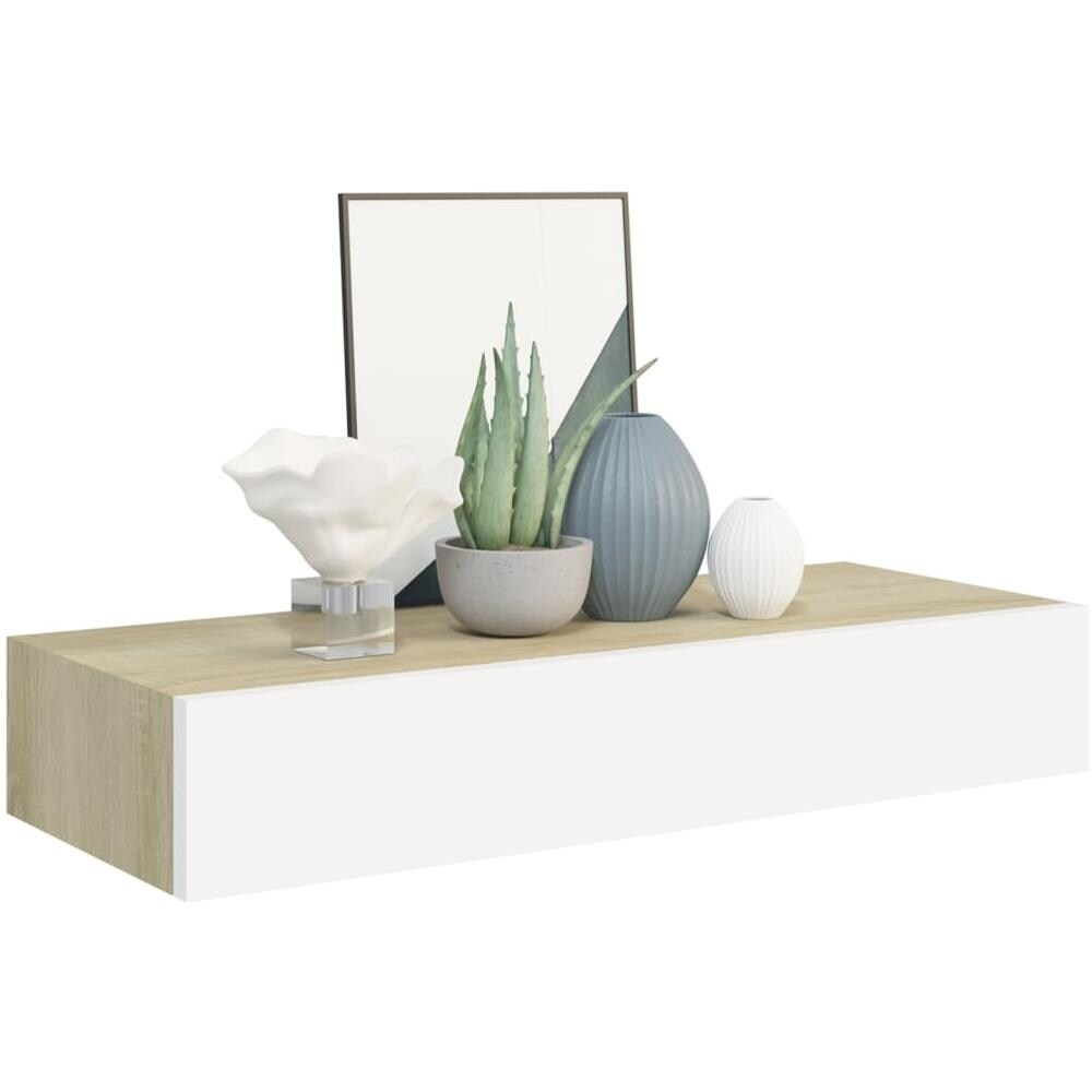 Scaffale Da Parete Con Cassetto Bianco Rovere 60x23,5x10 Cm Mdf - Foto 3