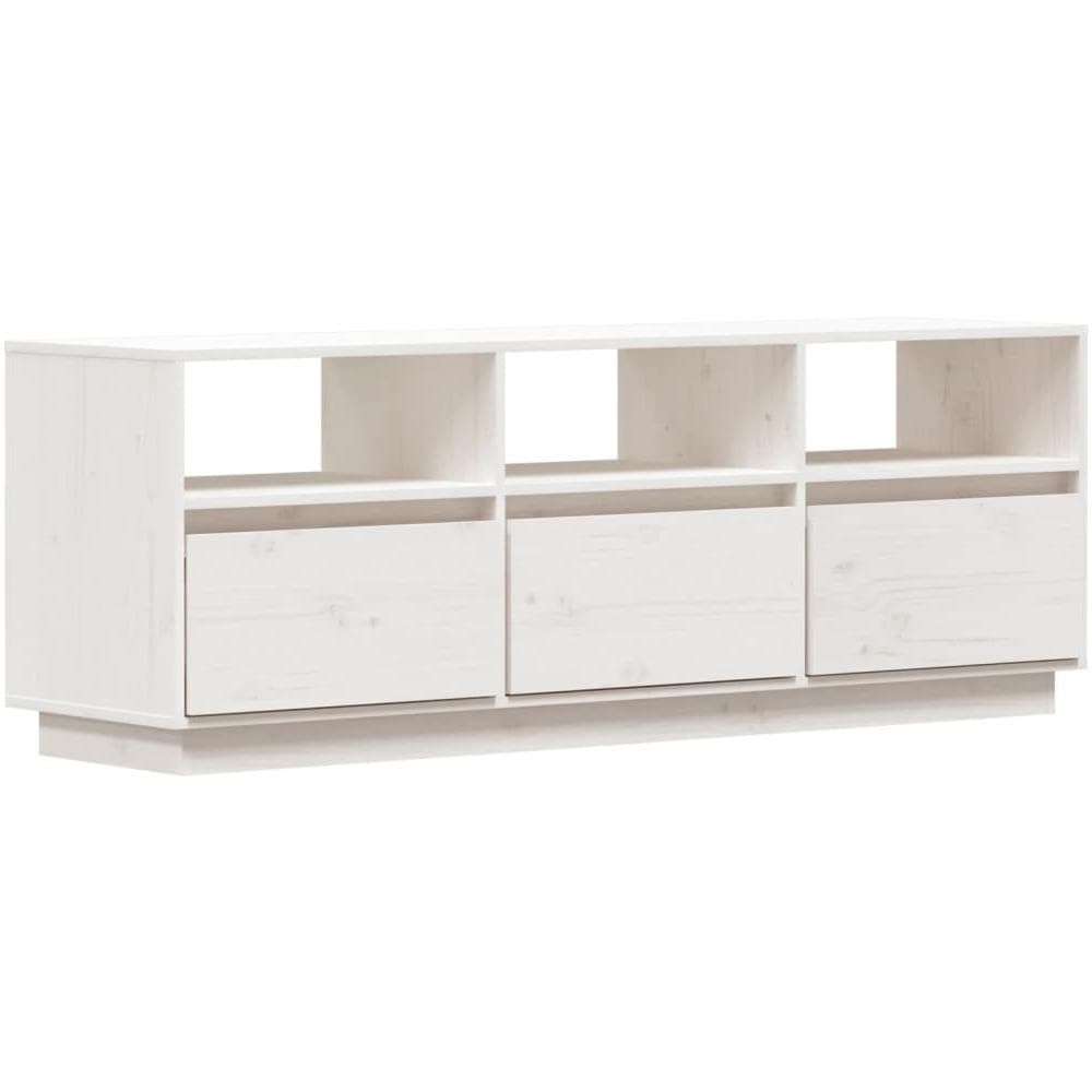 Mobile Porta TV Bianco 140x37x50 cm in Legno Massello di Pino - Foto 2