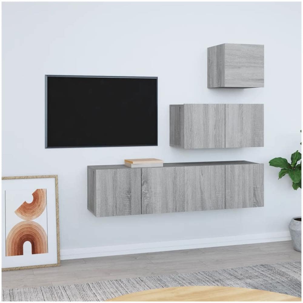 Set Di Mobili Porta Tv 4 Pz Grigio Sonoma In Legno Multistrato - Foto 1
